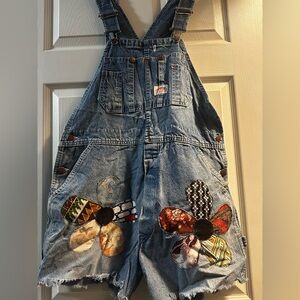 Vintage Re/Denim Lucky Brand Overall Denim shorts with Floral Patch work